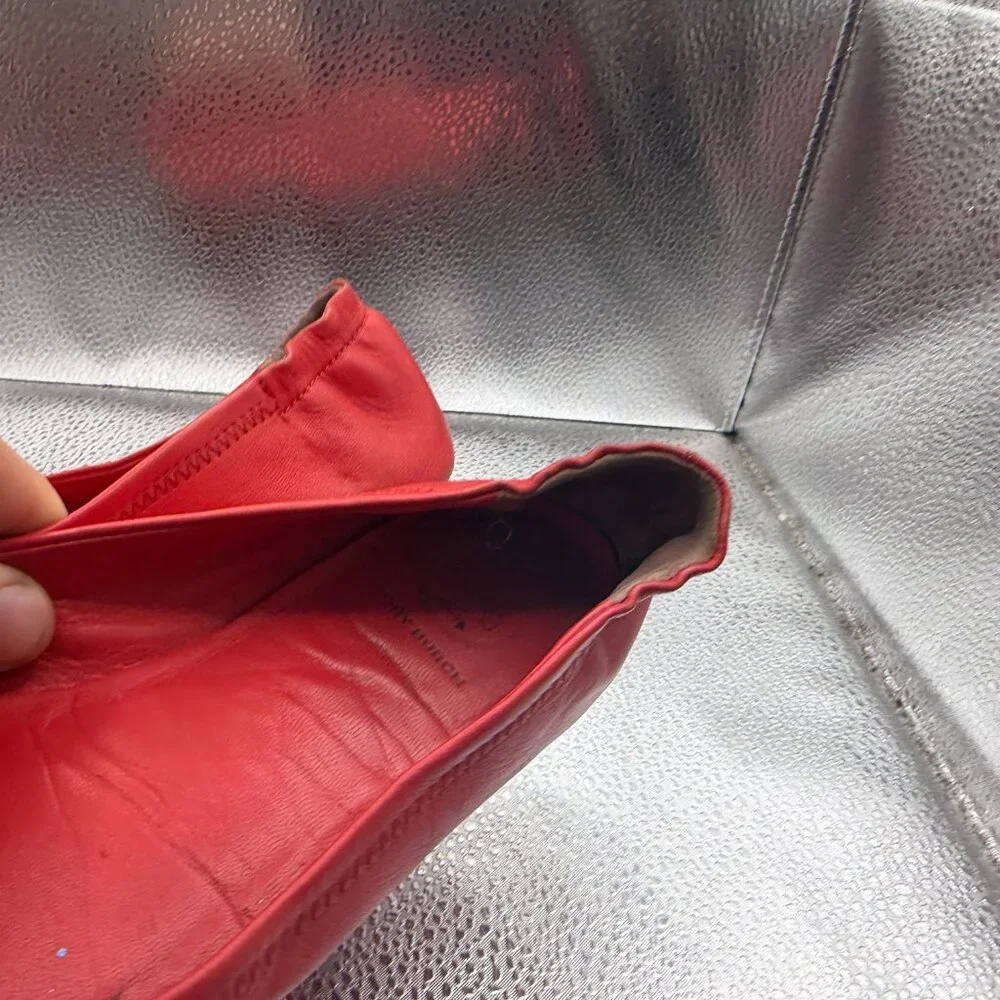 Size 6M Tory Burch Minnie Red‎ Womens Slip On Leather Travel Ballet Flats